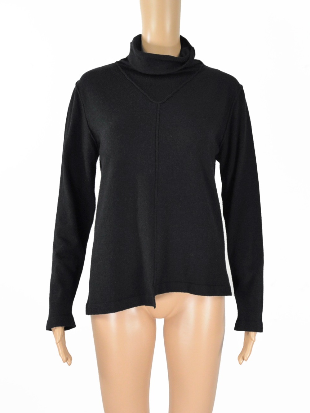 Lurdes Bergada Black Mock Turtle Neck Lightweight Sweater Asymmetrical Top